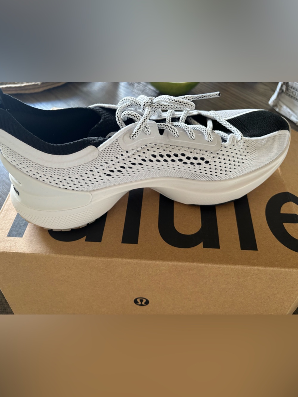 lululemon athletica White and Black Knit Lace-Up Sneaker